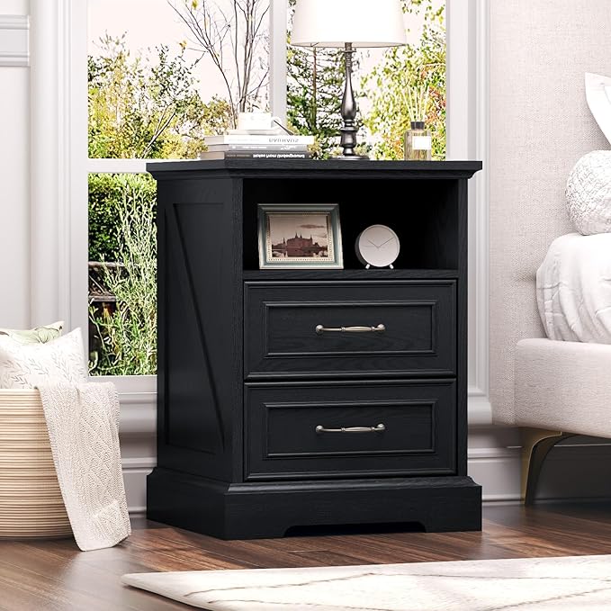 Nightstand with Charging Station Set of 2, Farmhouse Wood Small Dresser - Image 7