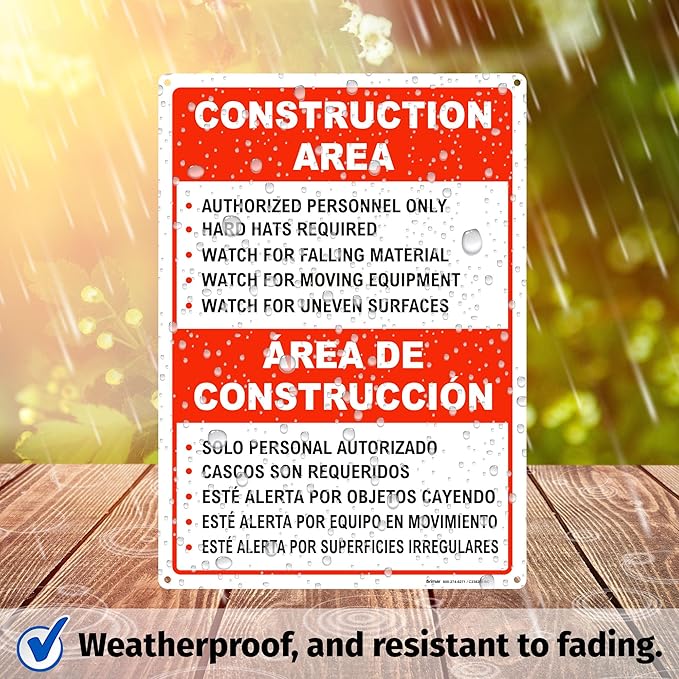 Brimar - 10" x 14" - Bilingual Construction Area Rules Sign - .055″ - Image 5