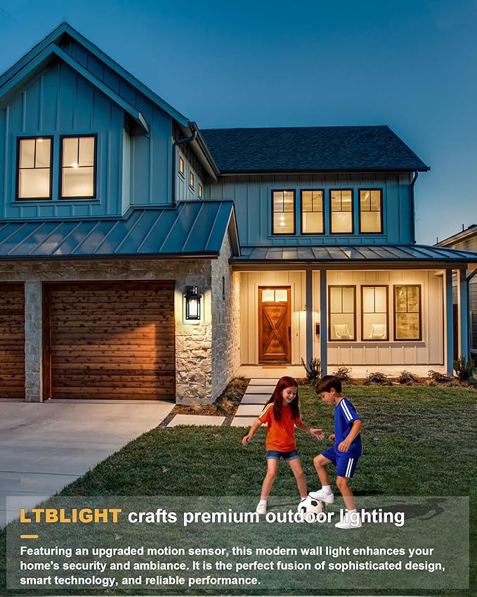LTBLIGHT 2-Pack Motion Sensor Outdoor Lights, Modern Black Dusk to Dawn Porch - Image 8