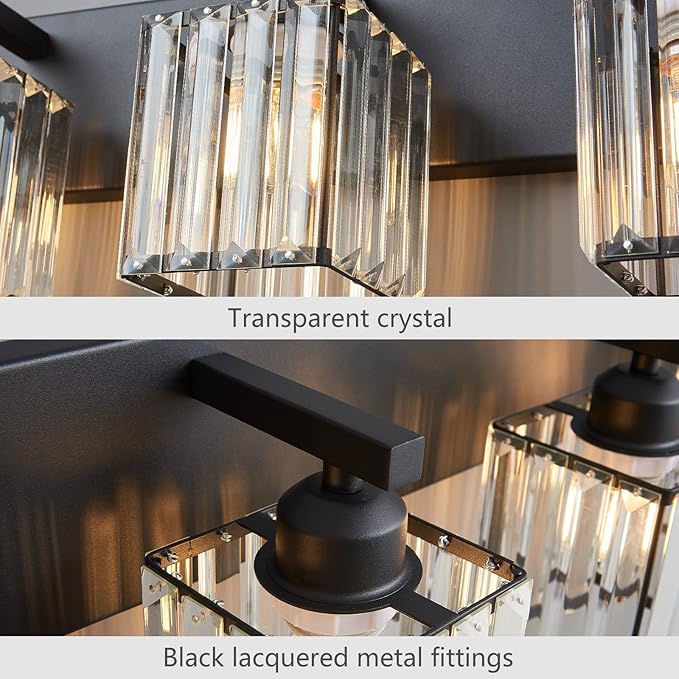 FDPBY Modern Bathroom Vanity Light 4-Lights Modern Black Crystal Wall Light - Image 6