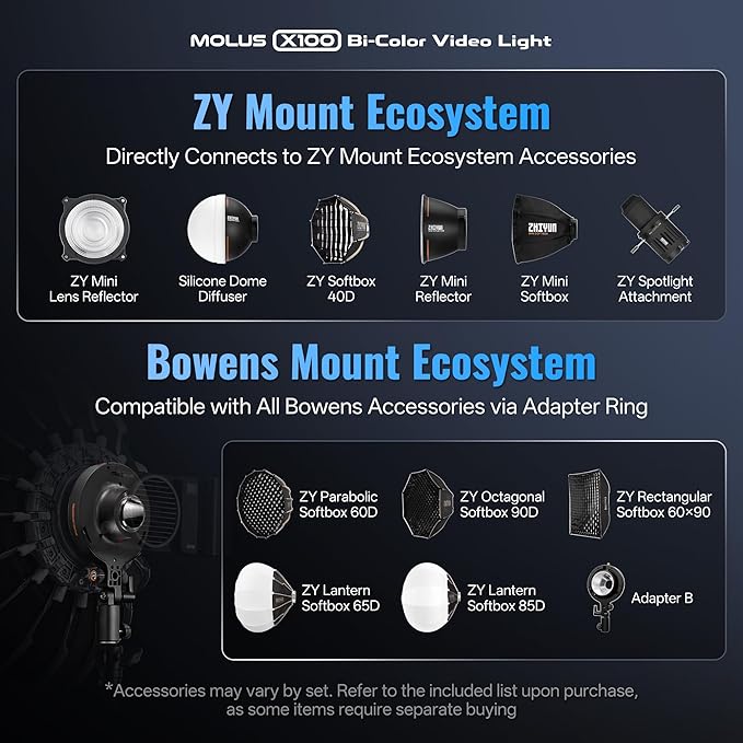 ZHIYUN MOLUS X100 Bi-Color Pro 100W Video Light V2 Upgraded Version - Image 9