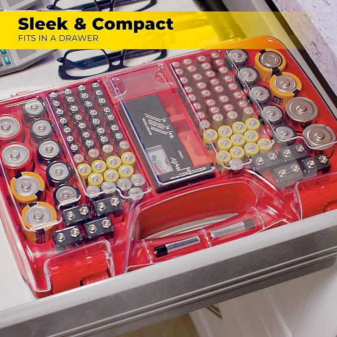 Ontel Battery Organizer with Tester | Stores 180 Batteries | Clear Locking Lid - Image 3