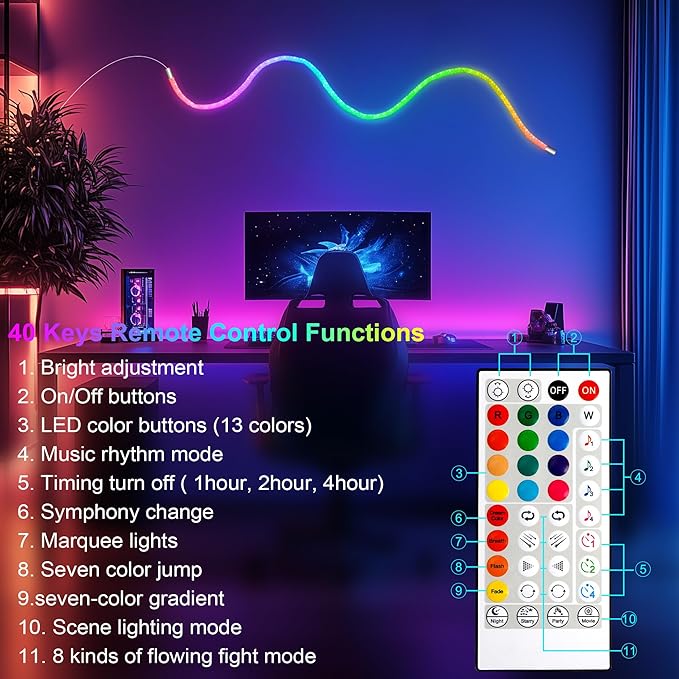maylit 360 Degree Luminous Reticulate Weave Rope Lights, 10ft Addressable ICRGB - Image 4