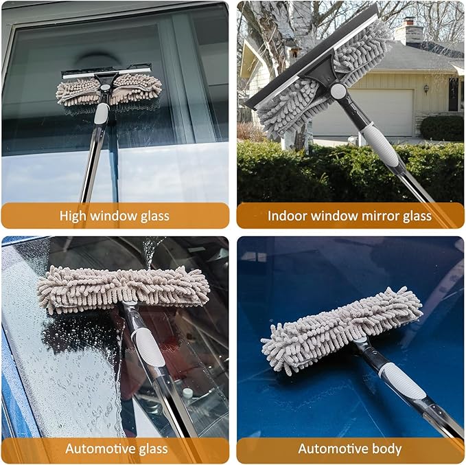 20+ Feet Reach 2 in 1 Window Washing Squeegee & Duster - Image 5