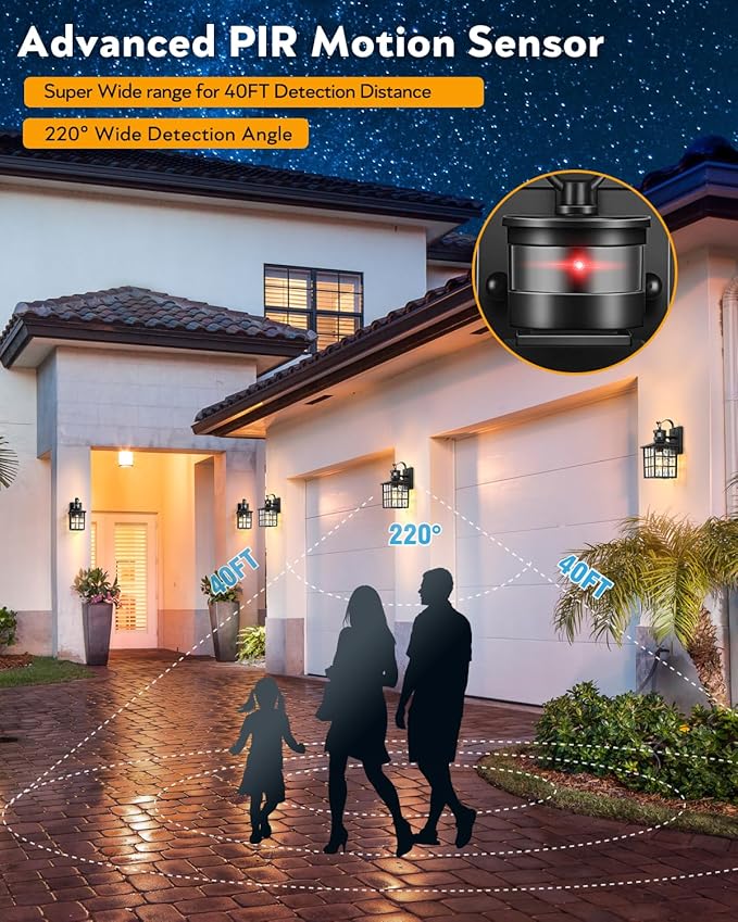 VIANIS Outdoor Wall Lights for House, 2 Pack Black Motion Sensor Porch Lanterns - Image 5