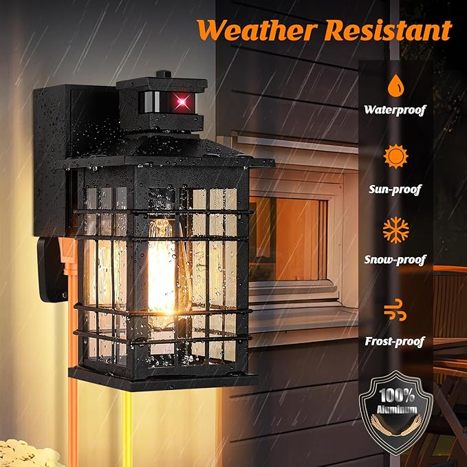 2-Pack Porch Lights with GFCI Outlet, Motion Sensor Dusk to Dawn Waterproof - Image 7