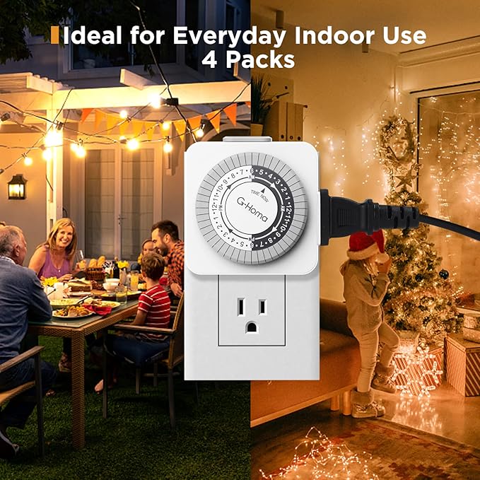 G-Homa Timers for Electrical Outlets 4 Packs, 24 Hour Indoor Plug-in Mechanical - Image 5