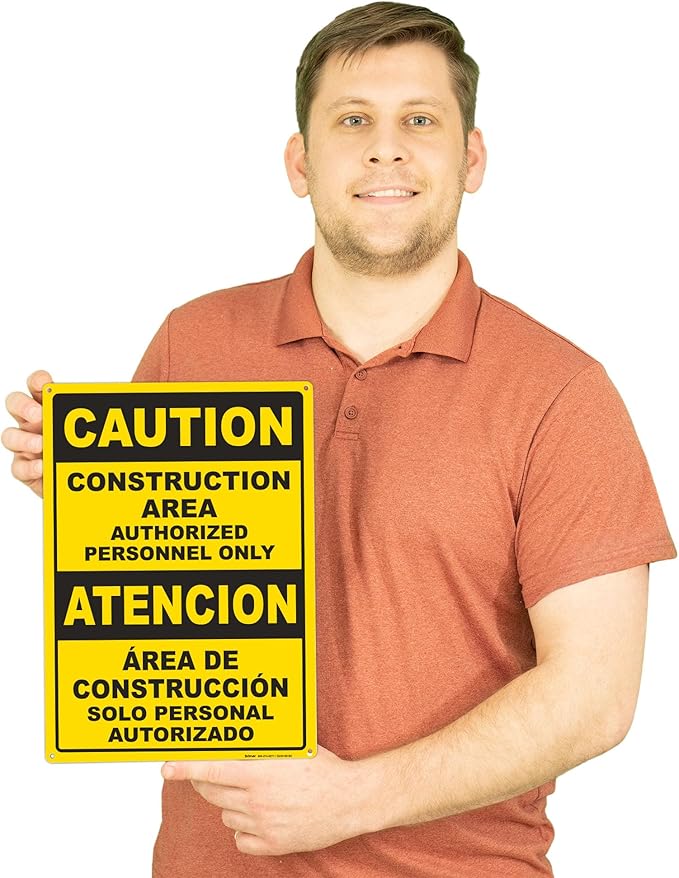 Brimar - 10" x 14" - Bilingual Caution Construction Area Authorized Only Sign - - Image 3