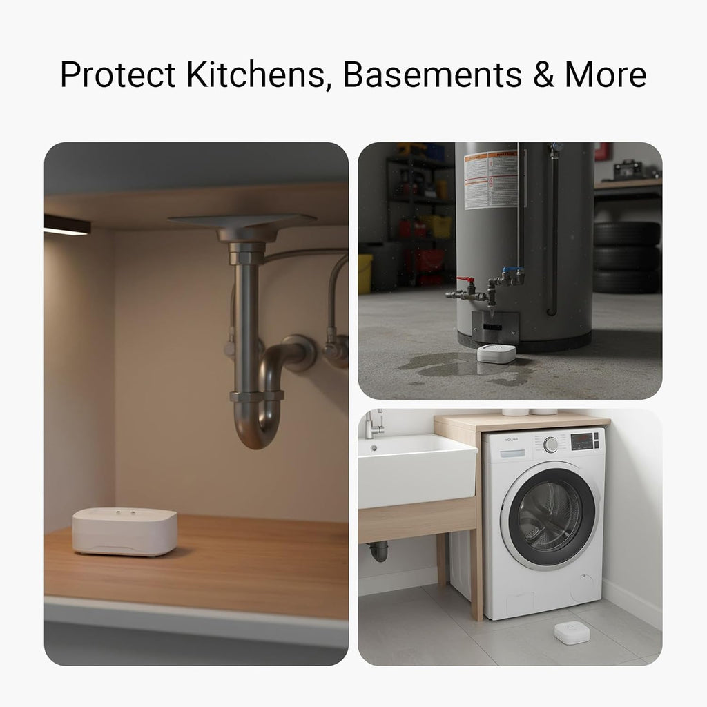Water Leak Starter Kit: Hub + 4 Leak Sensor 1 (Silent), Lora Long-Range, App/Sms/Email Alerts, D2D Offline Triggers, 2 AAA up to 5-Year Battery, Compatible with Alexa/Ifttt/Home Assistant