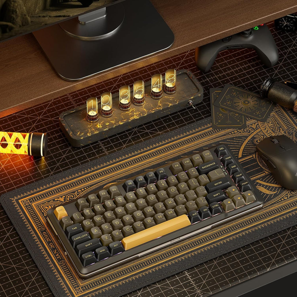 K738 Wireless Mechanical Keyboard, Gasket Mounted RGB Gaming Keyboard, 3-Mode (2.4G/BT/USB), Pre-Lubed Linear Switches, 75％ Layout, 82 Keys Hot Swappable for Pc/Mac - Black Gold