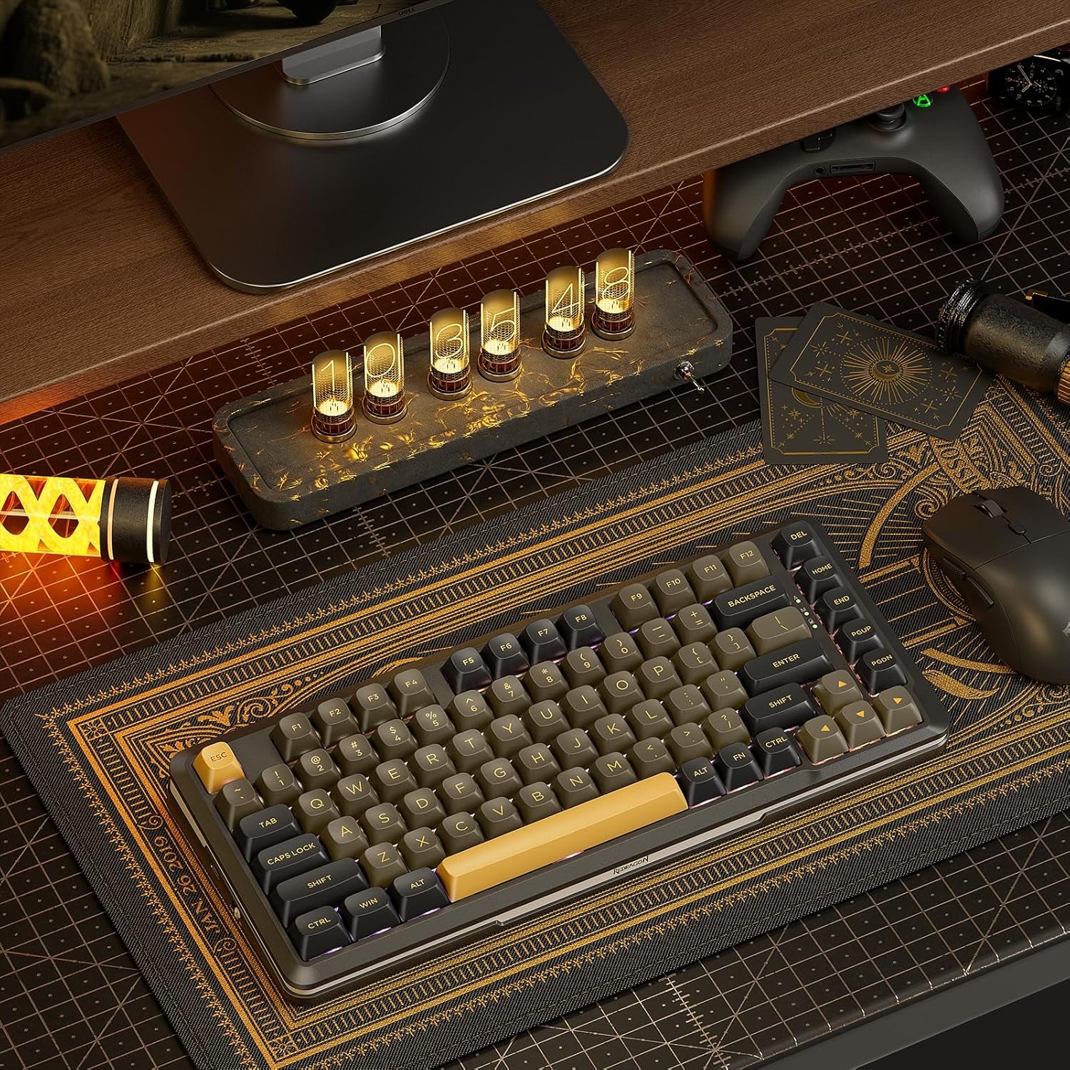 K738 Wireless Mechanical Keyboard, Gasket Mounted RGB Gaming Keyboard, 3-Mode (2.4G/BT/USB), Pre-Lubed Linear Switches, 75％ Layout, 82 Keys Hot Swappable for Pc/Mac - Black Gold