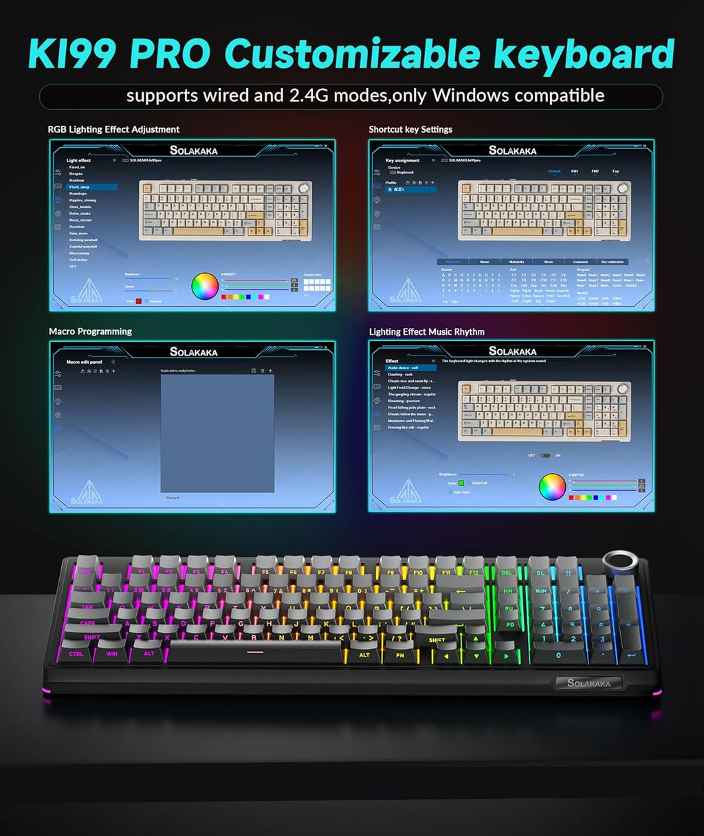 KI99 Pro 96% Wireless Mechanical Keyboard, RGB Gaming Keyboard, Hot-Swappable Pre-Lubed Switches, Gasket Structure Creamy Keyboards (Gradient-Black, Non-Silent Version)