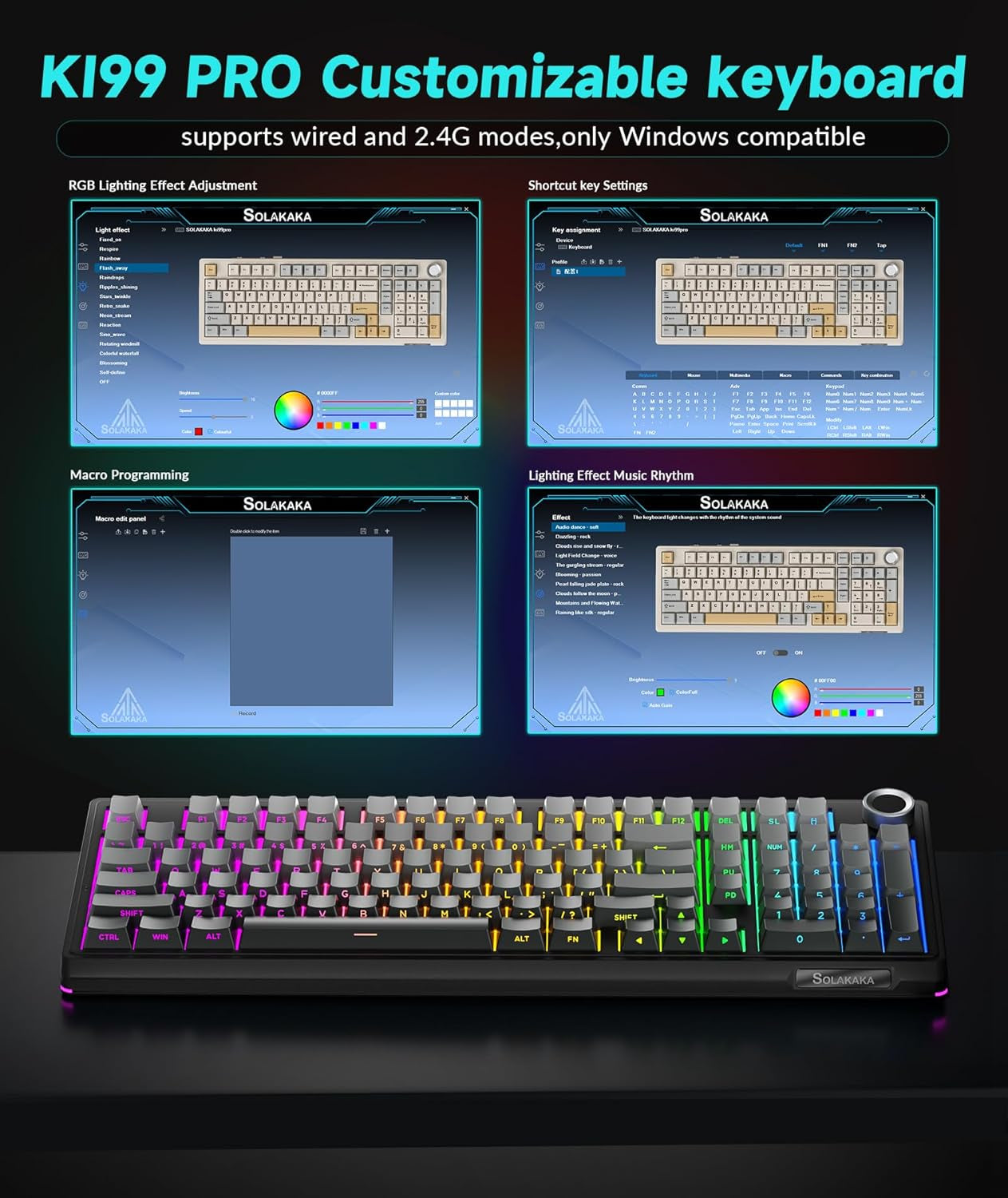 KI99 Pro 96% Wireless Mechanical Keyboard, RGB Gaming Keyboard, Hot-Swappable Pre-Lubed Switches, Gasket Structure Creamy Keyboards (Gradient-Black, Non-Silent Version)