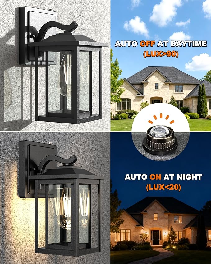 LTBLIGHT 2-Pack Dusk to Dawn Outdoor Light Fixtures, Modern Black Sensor Porch - Image 2