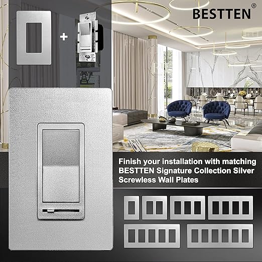 BESTTEN 5 Pack Matte Silver Dimmer Light Switch, Single Pole or 3-Way, - Image 8