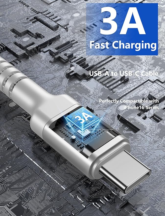 USB C Cable, Long USB A to USB C Charger Cable, Type C Cable 3A Fast Charging - Image 3