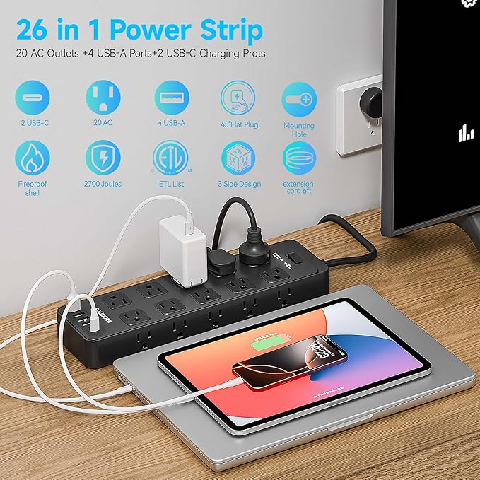 Solidock Flat Plug Power Strip Surge Protector - Image 2