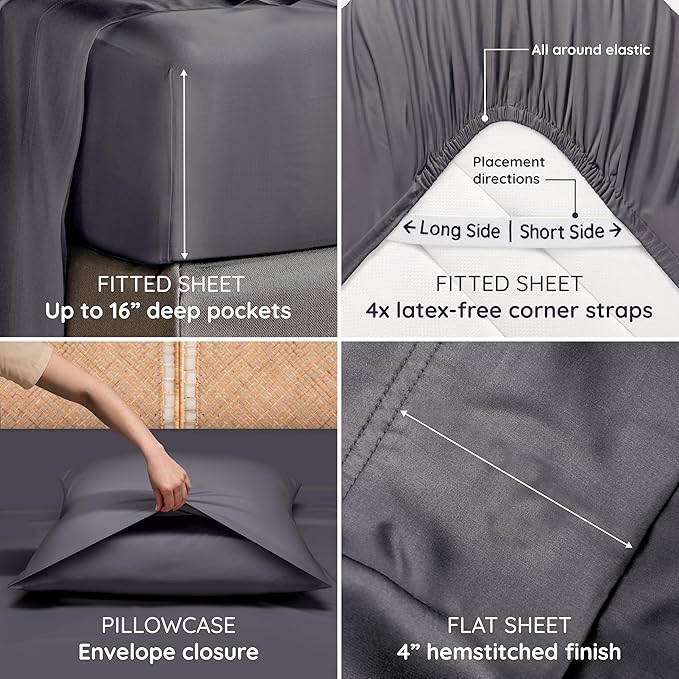 Bambaw 100% Viscose Derived from Bamboo Sheets King Size Set – 4pcs Cooling - Image 5