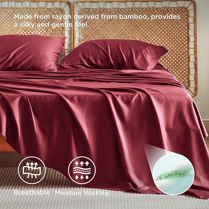 Bedsure Queen Sheet Set, Rayon Derived from Bamboo, Cooling Sheets, Breathable - Image 4