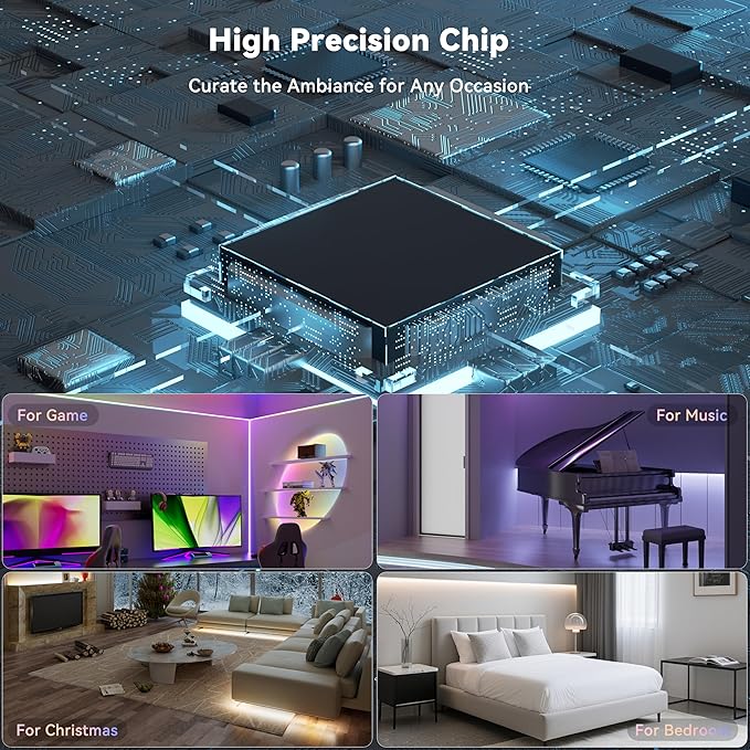 MIWISE LED Strip Lights, RGB Smart IC COB LED Strip Light Color Chasing - Image 3
