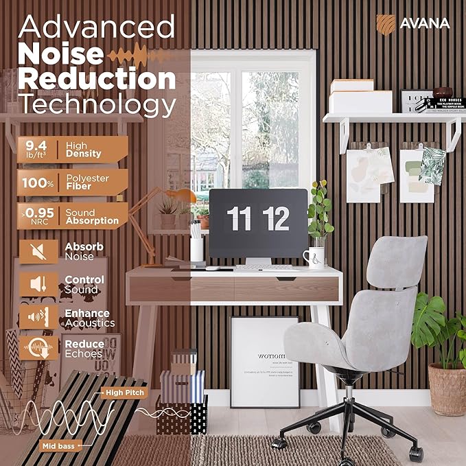 Avana Acoustic Wood Wall Panels – 94.4 X 12.6 Inch Walnut Acoustic Panels 4 PCs - Image 5
