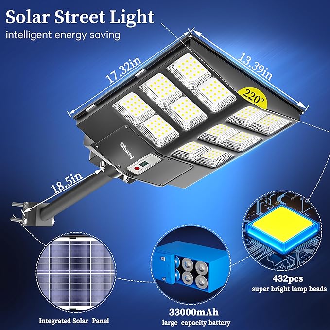 Ofuray Of-2000W Solar Street Lights Outdoor, 200000LM Solar Security Flood - Image 2