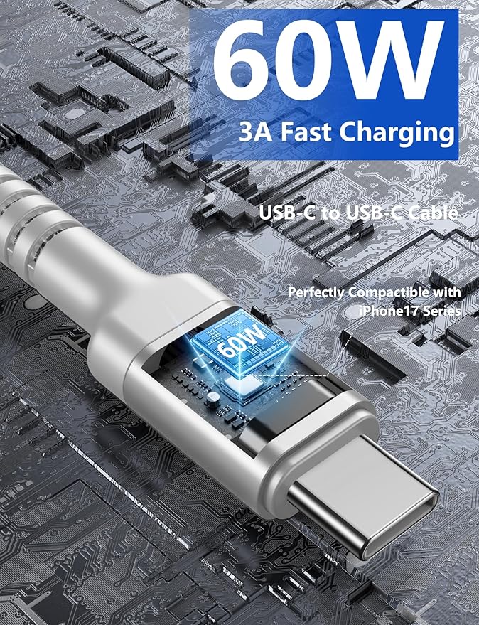 USB C to USB C Cable 10FT, Long Type C Fast Charging Cable Nylon Braided USBC - Image 3