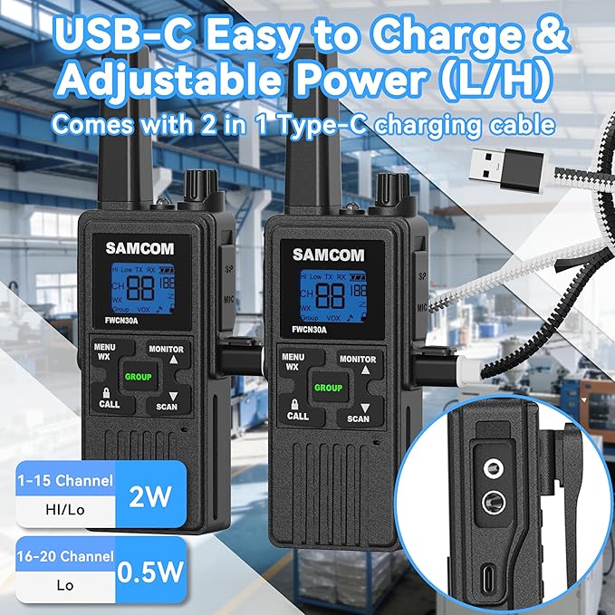 SAMCOM Group Call Walkie Talkies, FWCN30A 2 Way Radio Long Range, 22 Channel - Image 6