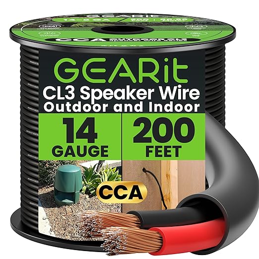 GEARit Outdoor Speaker Wire CL3 Rated, 14 Gauge Speaker Wire, Speaker Cable 200 by GEARit