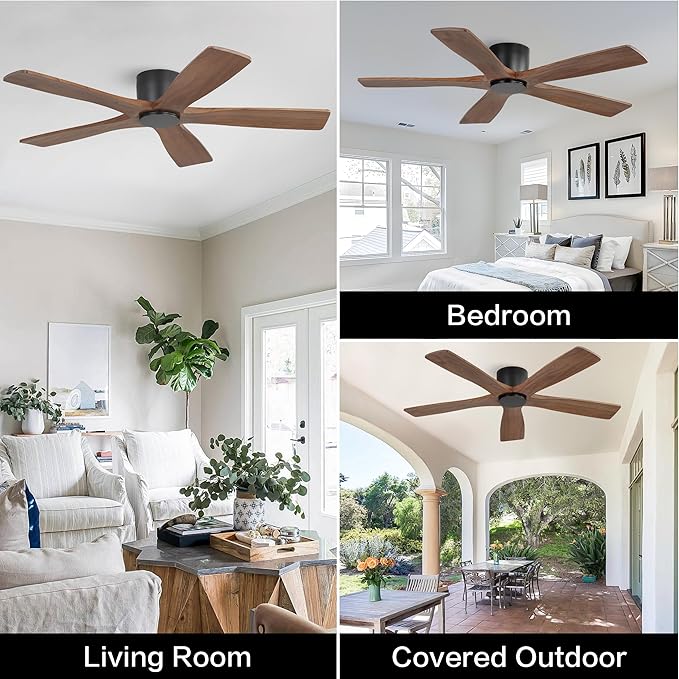 WINGBO 54" Flush Mount DC Ceiling Fans without Lights, 5 Carved Solid Wood - Image 9