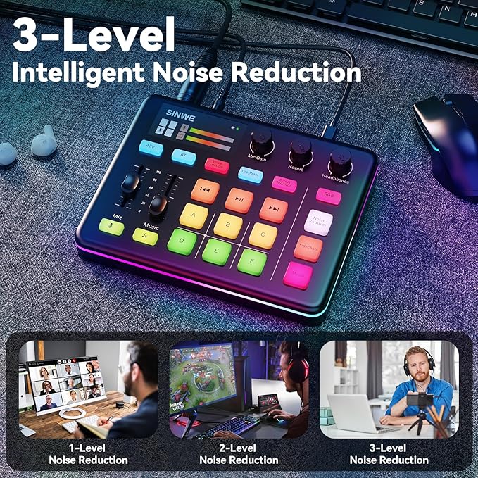 SINWE G1 Gaming Audio Mixer, RGB Audio Interface - Image 4
