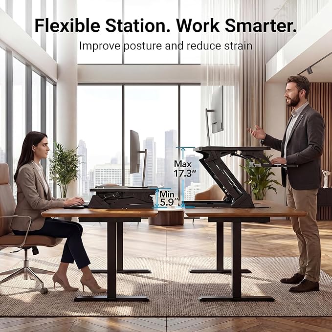 HUANUO 32" Z Shaped Stable Standing Desk Converter, Height Adjustable Sit Stand - Image 4