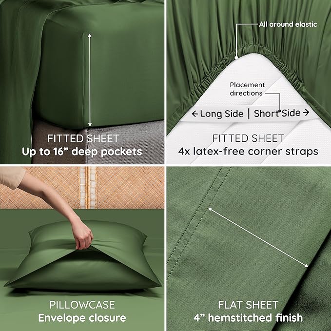Bambaw 100% Viscose Derived from Bamboo Sheets Queen Size Set – 4pcs Cooling - Image 5