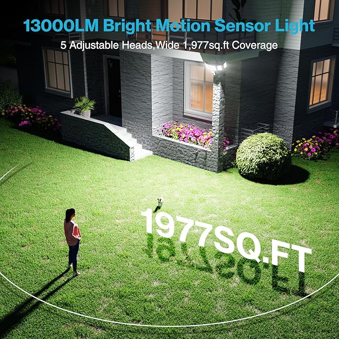 Olafus 130W Motion Sensor Outdoor Lights, 13000LM 6500K Daylight Flood Lights - Image 2