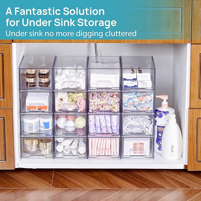 Vtopmart 4 Pack Small Clear Stackable Storage Drawers, Acrylic Bathroom Makeup - Image 4
