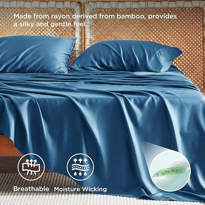 Bedsure Queen Sheet Set, Rayon Derived from Bamboo, Cooling Sheets, Deep Pocket - Image 3