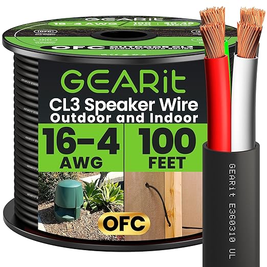 GEARit Outdoor Speaker Wire CL3 Rated, 16 Gauge Speaker Wire, Speaker Cable 100 by GEARit
