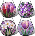 DASTOLL Stained Glass Window Hanging 4 Pcs Set Purple Flower Theme 6.3" by DASTOLL