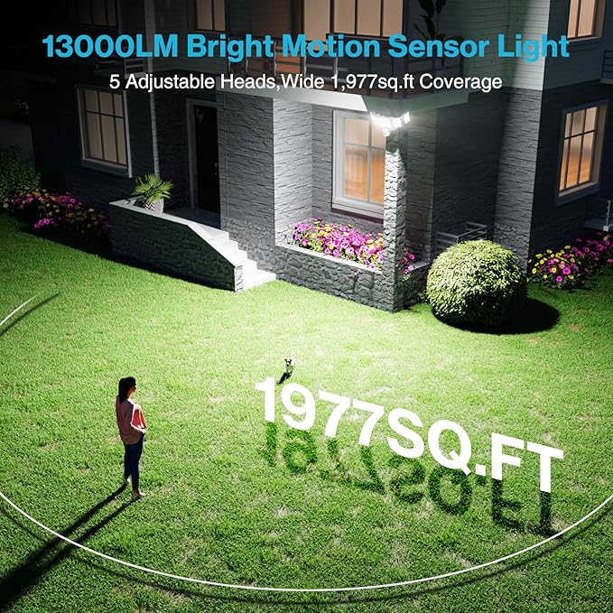 Olafus 130W Motion Sensor Outdoor Lights, 13000LM 2 Pack Motion Sensor Flood - Image 2