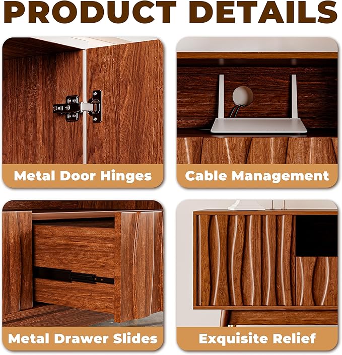 ATJafurn 78‘’ Brown Walnut Finish TV Stand - Image 7