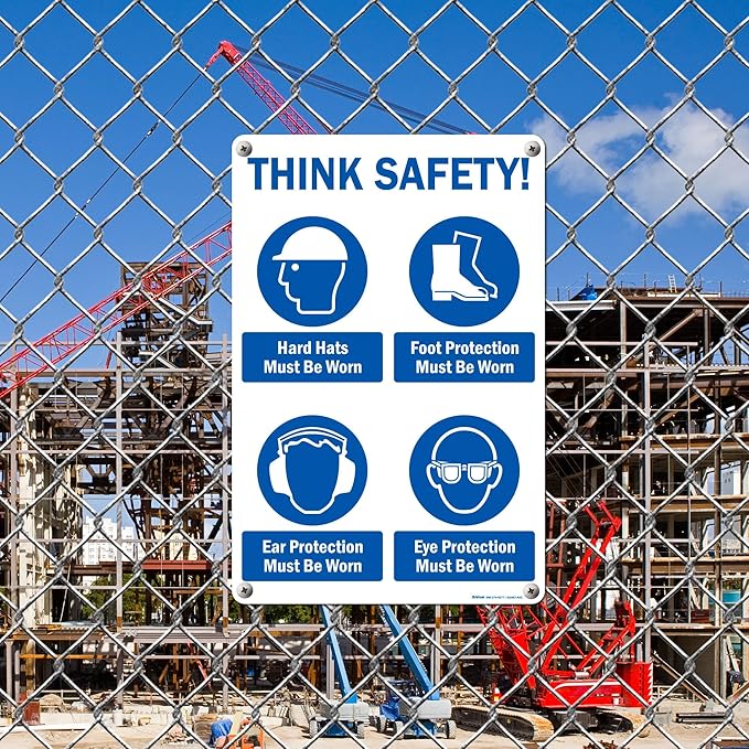 Brimar - 12" x 18" - Think Safety PPE Must Be Worn Sign - .063″ White Rust-Free - Image 4