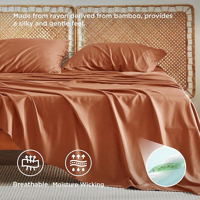 Bedsure California King Sheet Sets, Cooling Sheets, Rayon Derived from Bamboo - Image 3