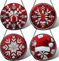 DASTOLL Stained Glass Window Hanging 4 Pcs Set Red Christmas Decorations Theme by DASTOLL