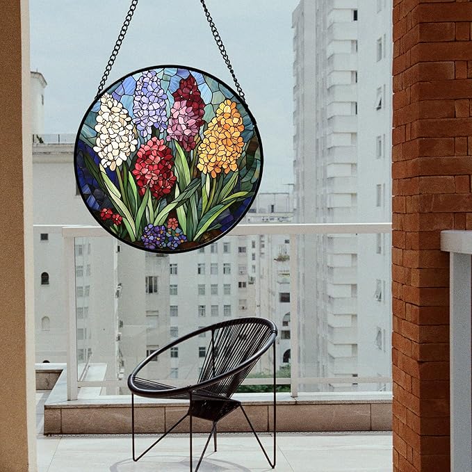 DASTOLL Stained Glass Window Hanging, Colorful Hyacinth Flowers Suncatcher - Image 3
