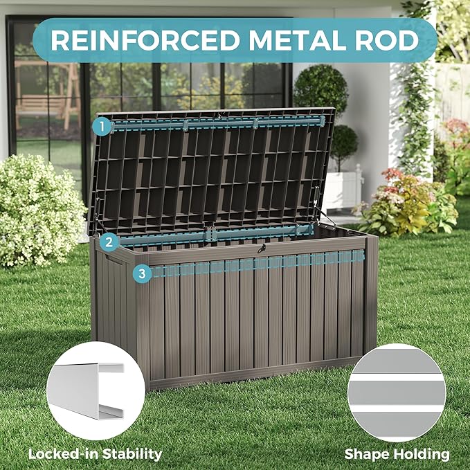 NUNU LAB 151 Gallon Outdoor Storage Box, Resin Large Sturdy Deck Box, Backyard - Image 5