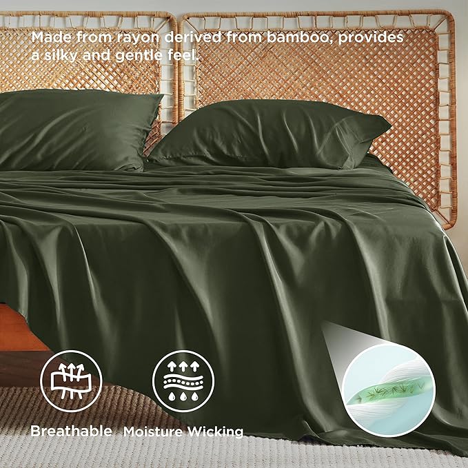 Bedsure Queen Sheet Set, Rayon Derived from Bamboo, Cooling Sheets, Breathable - Image 3