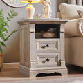 Farmhouse Nightstand with Charging Station, Wooden Side Table w/Roman Column by T4TREAMFurniture