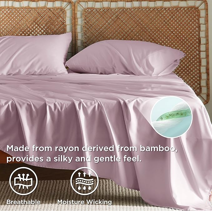 Bedsure California King Sheet Sets, Cooling Sheets, Rayon Derived from Bamboo - Image 2