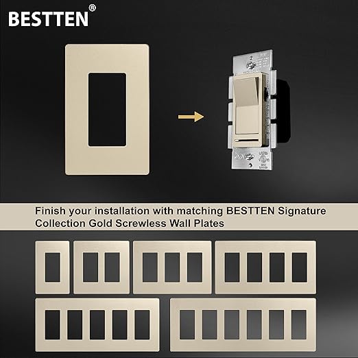 BESTTEN 10 Pack Matte Champagne Gold Dimmer Light Switch, Single Pole or 3-Way - Image 8
