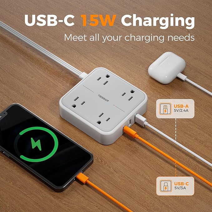 Extension Cord 10 ft, TESSAN Surge Protector Power Strip Long Cord - Image 4